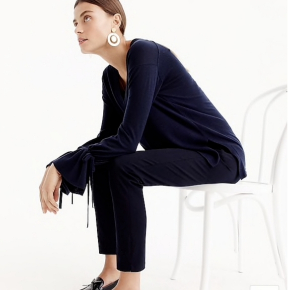 J.crew Merino Wool V Neck Sweater With Drawstrin Sleeves Size M - Picture 2 of 10